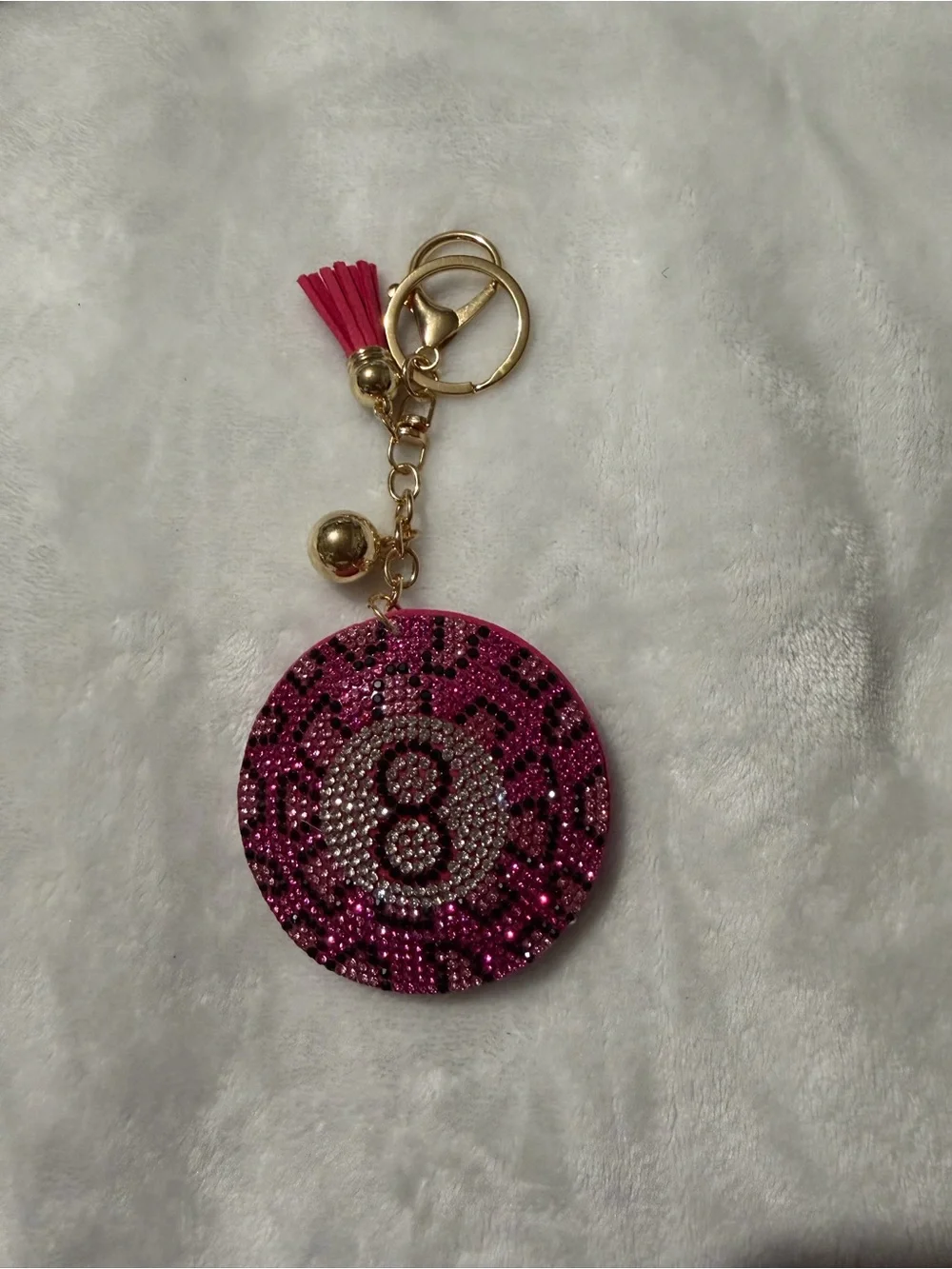 Pink Rhinestone '8' Tassel Key & Card Holder Charm